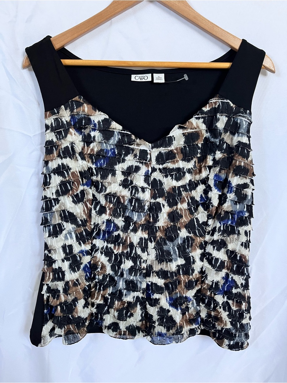 Cato Black Multicolor Ruffled Animal-Print Camisole
